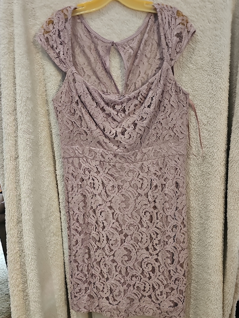 MARINA Dusty Mauve Lace Cowl Neck Midi Dress